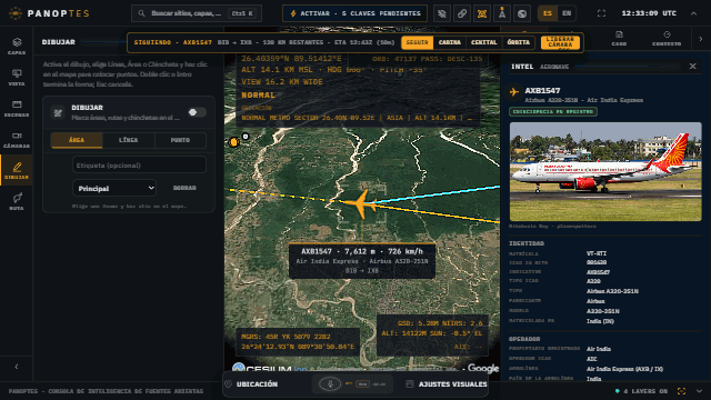 Seguimiento de un vuelo en directo con su ruta