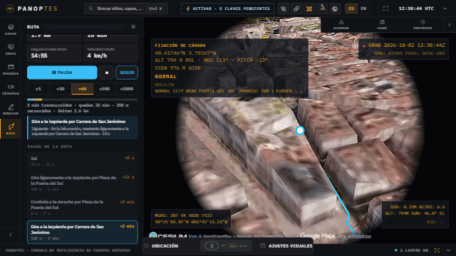 Planificador de rutas reproduciendo un trayecto a pie